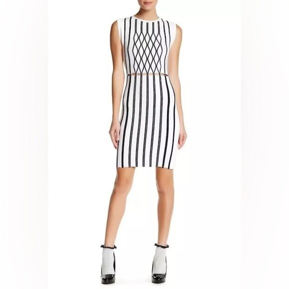 Opening Ceremony Black/White Striped Piped Argyle Two-Tone Bodycon Dress - S / M - Picture 12 of 14